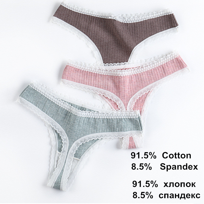AliExpress European and American sexy thong women's cotton lace low waist breathable seamless mulberry silk women's underwear