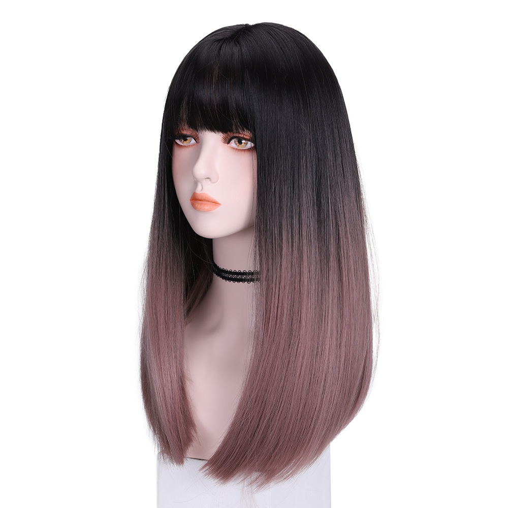 Perruque synthétique pour femmes, tête complète naturelle, longue et lisse, Air Bang, maille moelleuse, couverture de cheveux rouges_voghion.com