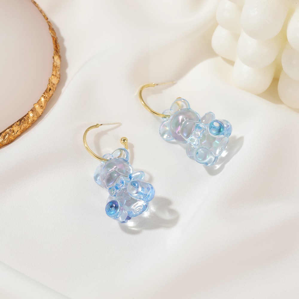New  Cute Transparent Cartoon Bear  Personality Three-dimensional Candy Texture Animal Earrings Wholesale display picture 5