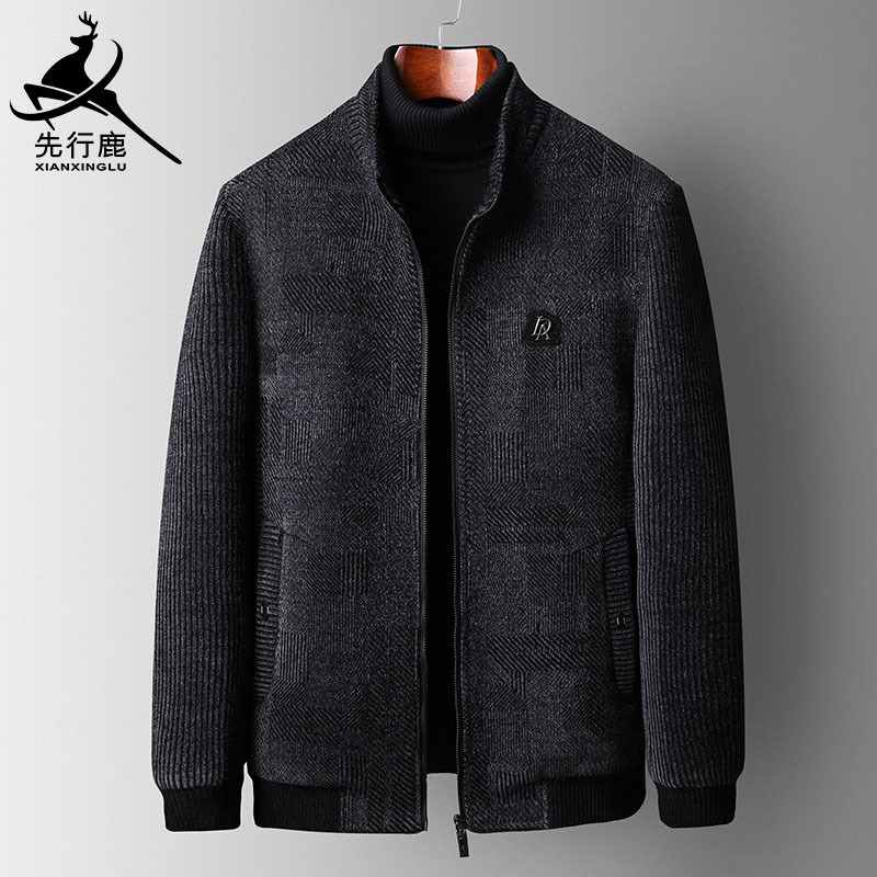 First deer 2020 Stand collar Jacket middle age Autumn and winter Woollen cloth coat man thickening Chenille Business attire jacket