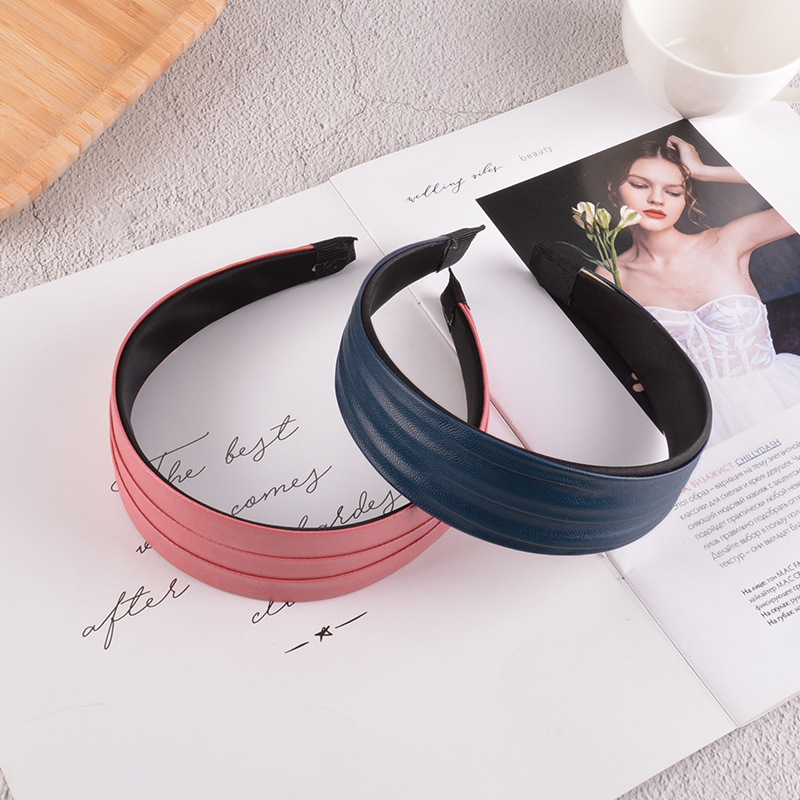 New Fold Pu Leather Solid Color Hair Band display picture 9