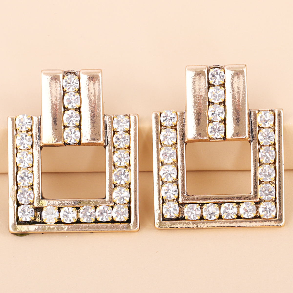 Exaggerated  Square Alloy Diamond-studded Glass Earrings display picture 7