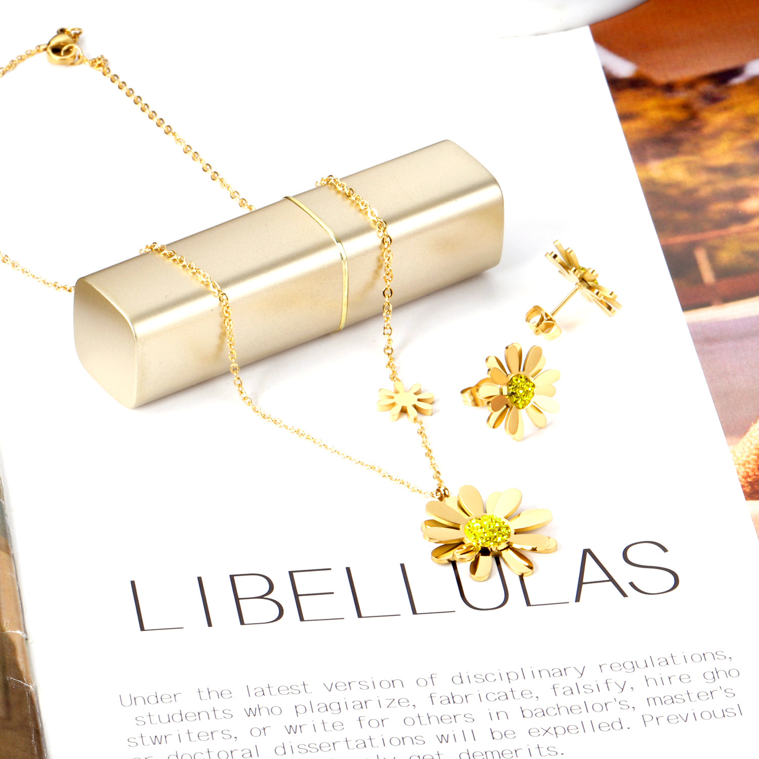 Simple Style Flower Stainless Steel Inlay Zircon Earrings Necklace 1 Set