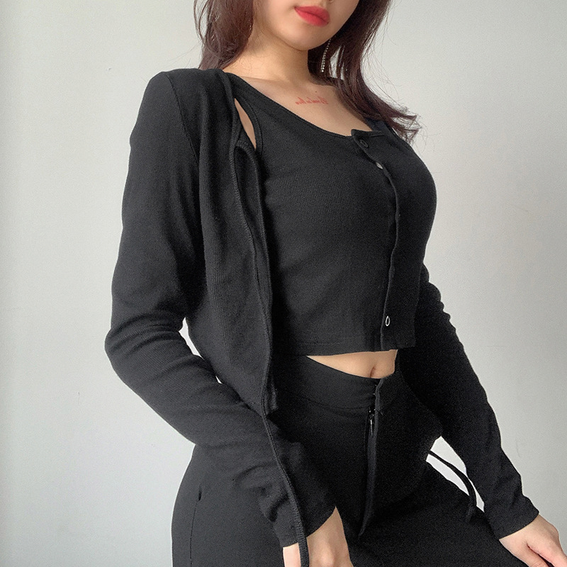 black knit cardigan vest slim two-piece suit NSLQ33719