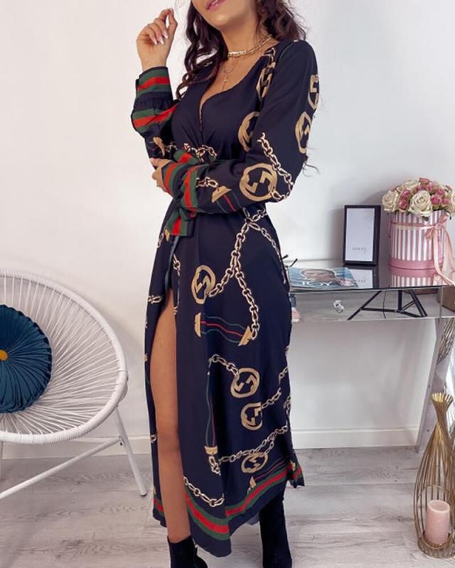  sexy baroque print bandage waist dress NSYD3785