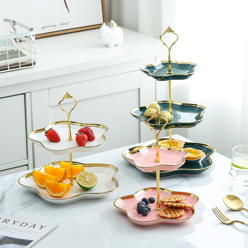 欧式创意现代客厅茶几家用陶瓷三层水果盘点心盘零食盘糖果托盘架