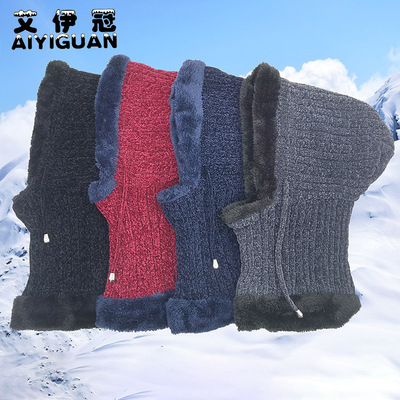 抽繩套頭帽女騎行護脖雪尼爾風雪帽情侶戶外騎車加絨加厚潮針織帽