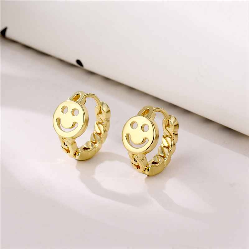 Twist Smiley Visage Boucles D'oreilles Coréenne De Femmes-style Simple Hong Kong Style Oreille Clip Internet Celebrity Rond Creux Simple Sourire Boucles D'oreilles Boucles D'oreilles display picture 1