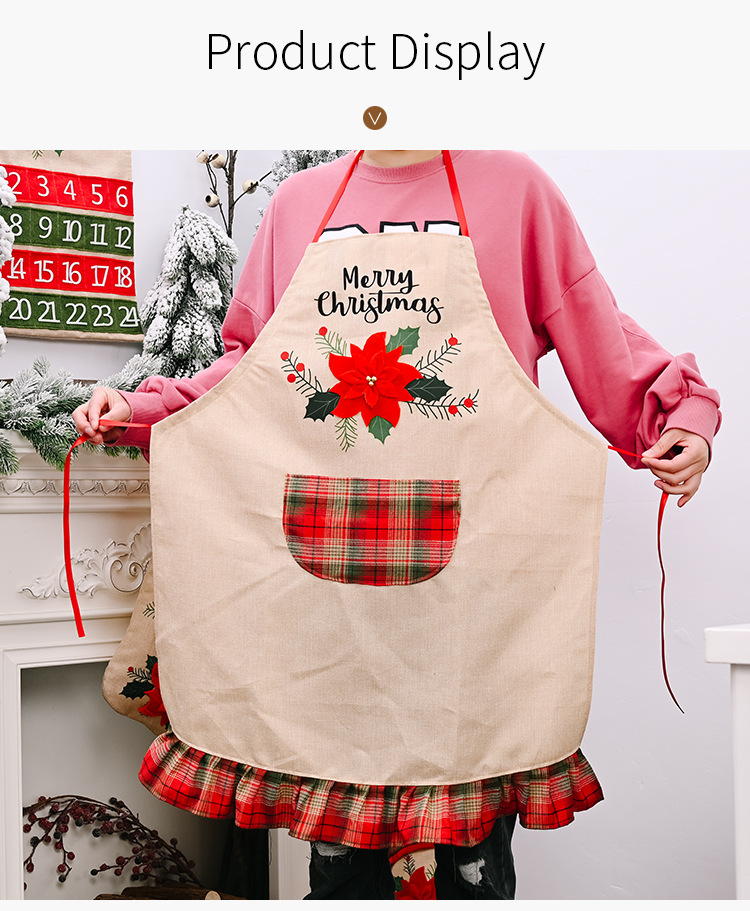 Christmas Red Flower Linen Apron display picture 5