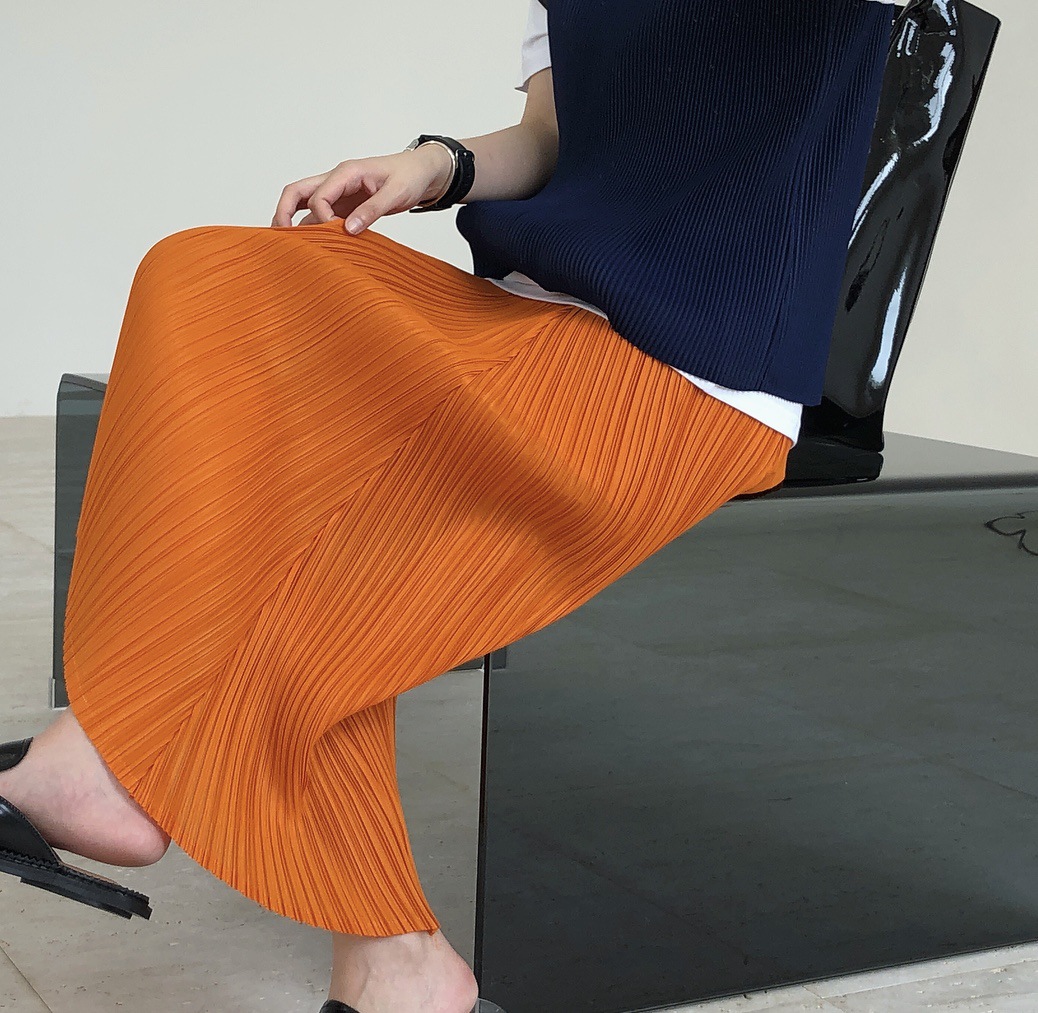 Summer new Japanese pleated skirt loose slime long section irregular A-shaped skirt pleated skirt kid