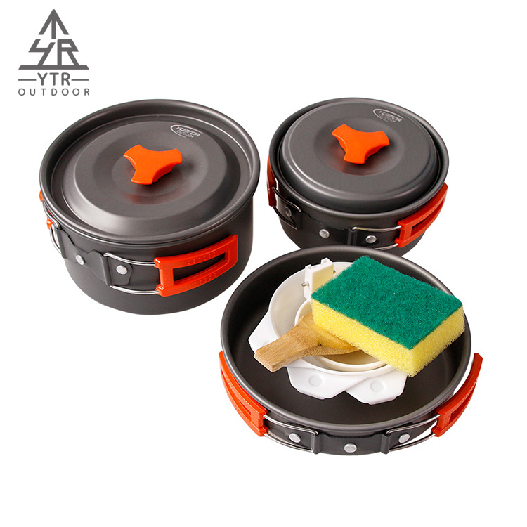 YTR悦途人户外锅具野营餐具便携套装折叠氧化铝套锅