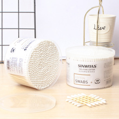 Large bucket of family pack of 500 cotton swabs, round box of disposable cotton swabs, double-ended ear-picking cotton swabs