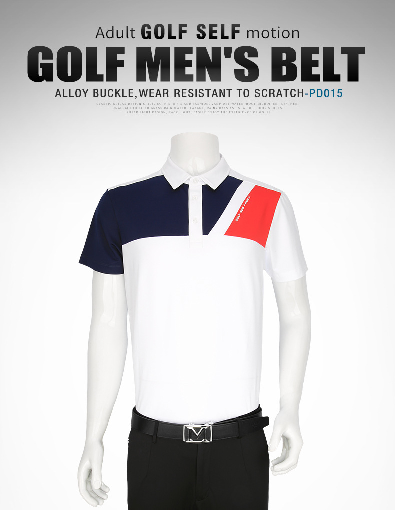 Thắt lưng golf nam da bò thật khóa hợp kim tự động — Dây da PD015 PGM đen bạc, PD015 PGM thắt lưng đỏ vàng, Dây da PD015 PGM trắng đen chi tiết 11