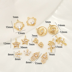 簡約純銅鍍真金鑲嵌鋯石五角星手掌桃心手鍊吊墜diy飾品配件批發