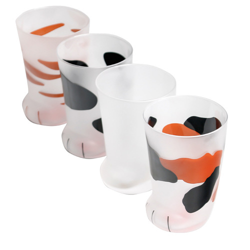 Internet celebrity couple cat claw cup glass floral tea cup juice cup milk cup Japanese style frosted cat foot cup