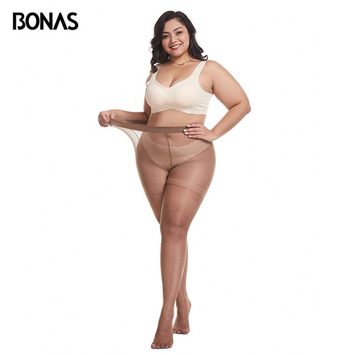 Bonas 15DXXXL nylon women's fattening 200 pounds sexy breathable stretch thin extra large stockings