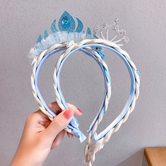 Frozen Princess Hairband Children's Wig Braids Pressed Hair Headband Cute Bow Mesh Crown Hair Accessories