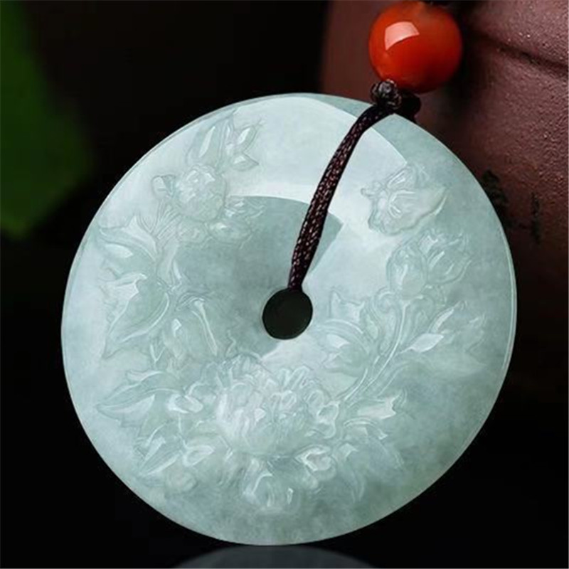 缅甸翡翠A货花开富贵飘花扣玉石挂件批发|ms