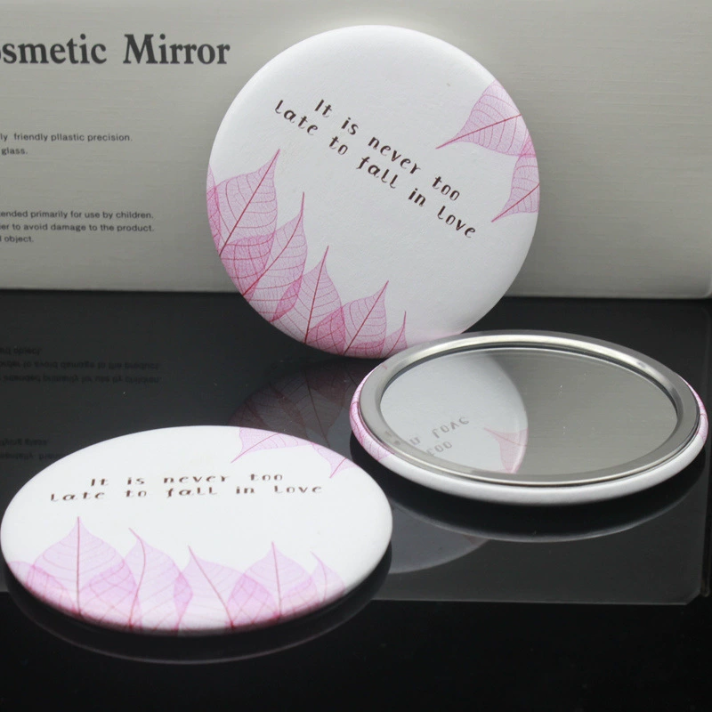 Поставка подарка маленькое зеркало металлический каркас женское портативное одностороннее маленькое круглое зеркало из искусственной кожи Подарочное зеркало на заказ