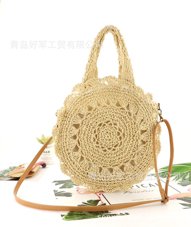 Manufacturer Ins New Round Flower Paper String Straw Bag Shoulder Hand-carrying Knitting Casual Women's Bag Beach Bag display picture 2