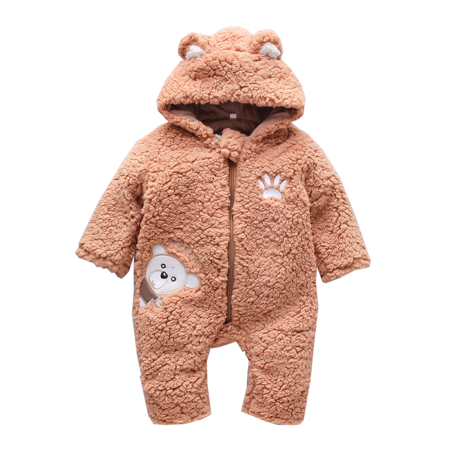 Baby and toddler jumpsuit winter 2024 children's clothing new lamb fur cartoon teddy bear embroidery thick hooded_voghion.com