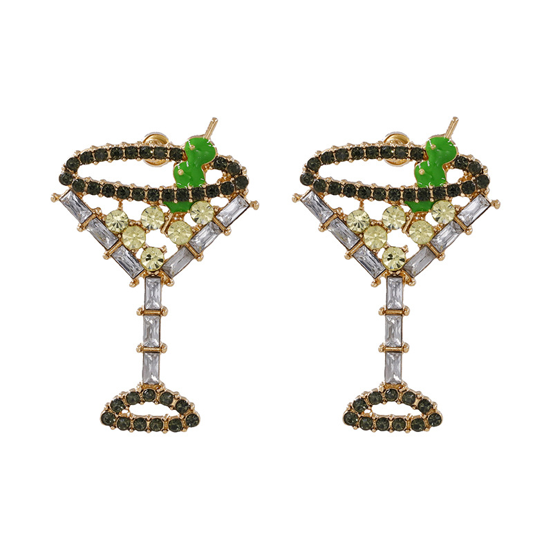 The New Simple Wine Glass Full Diamond Earrings Wild Diamond Earrings Wholesale display picture 6