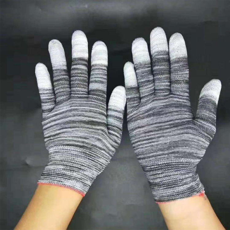 源头厂家涂层条纹杂色耐磨透气防滑13针尼龙贴劳保浸胶手套PU涂指