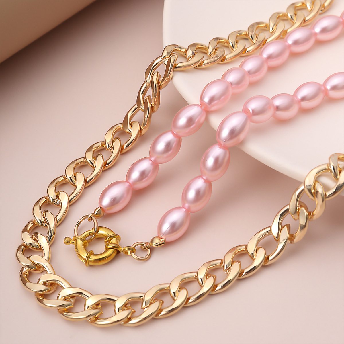 Jewelry Mix And Match Punk Chain Handmade Accessories Cool Color Rice-shaped Imitation Pearl Necklace Wholesale Nihaojewelry display picture 5