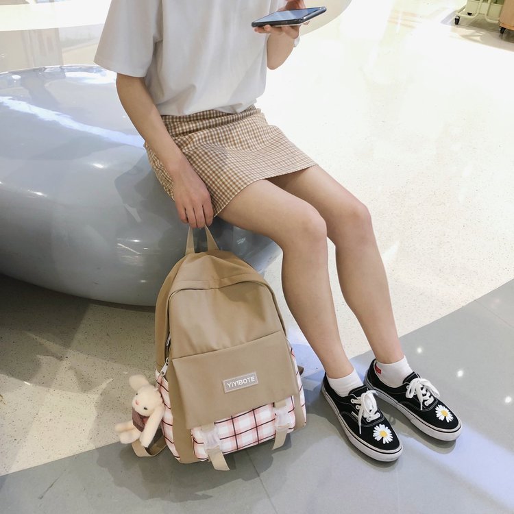 Schoolbag Korean Fashion Harajuku Cute Girl Student Small Fresh Contrast Color Plaid Backpack  Wholesale Nihaojewelry display picture 100