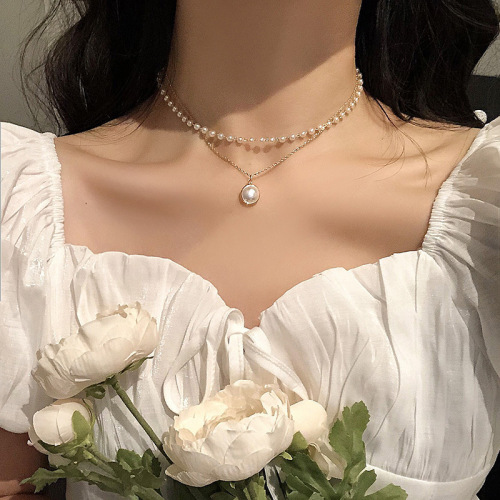 Choker Retro Instagram Simple Double-layer Pearl Necklace for Women Trend Clavicle Chain Short Necklace Collar Necklace Accessory