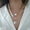 Retro accessory from pearl, metal pendant, necklace, set, European style