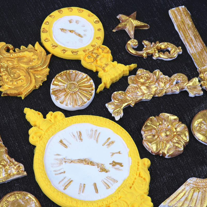 Fondant estilo Europeo en relieve de silicona molde gema pastelería de chocolate molde para hornear reloj decoración de la torta del molde de la torta