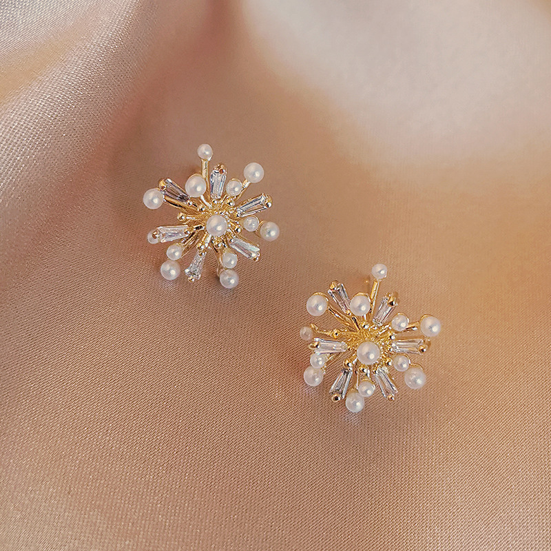 Fashion 925 Silver Needle Fireworks Pearl Zircon Earrings Wholesale display picture 2