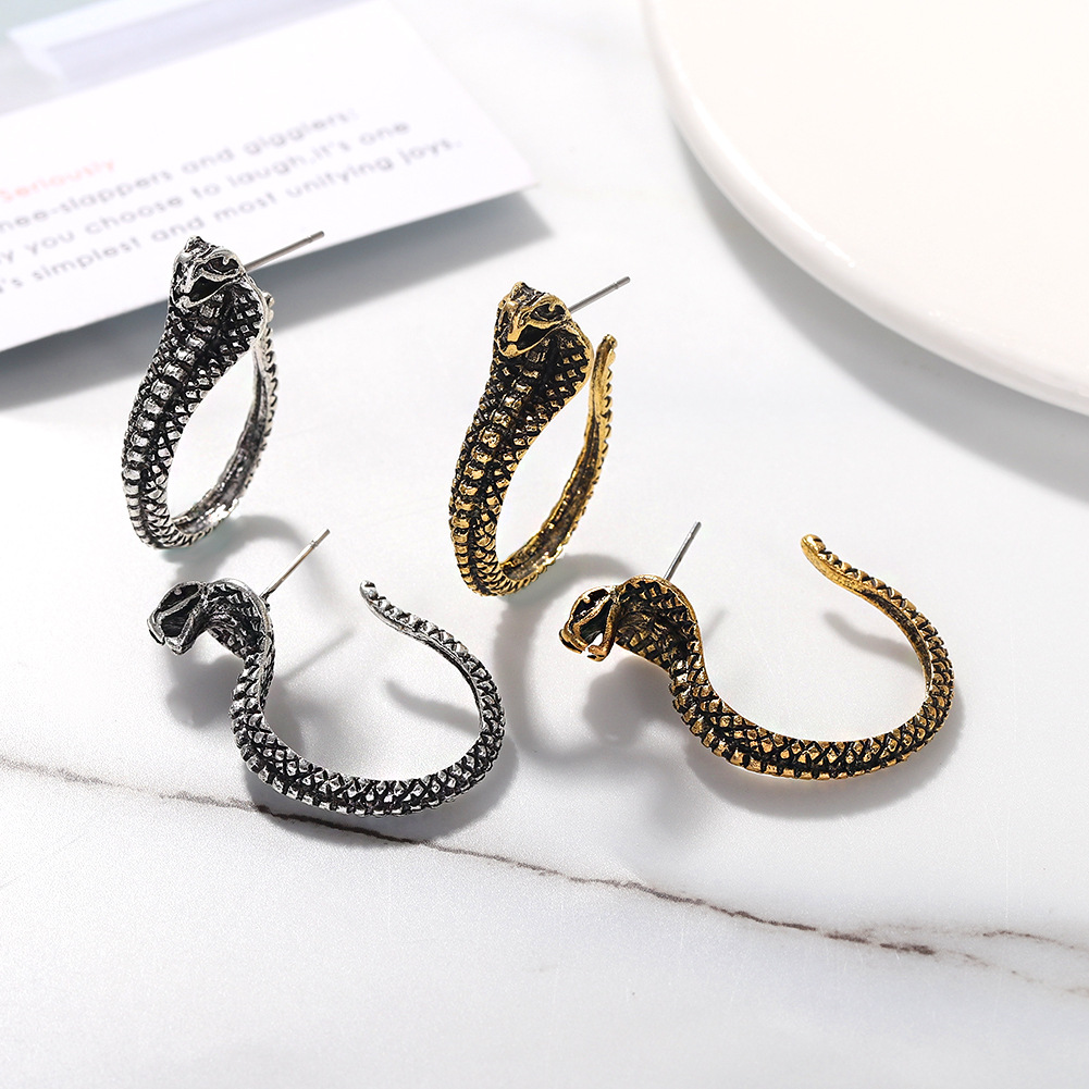 Exaggerated Snake-shaped  Punk Style  Gold Snake Earrings display picture 8