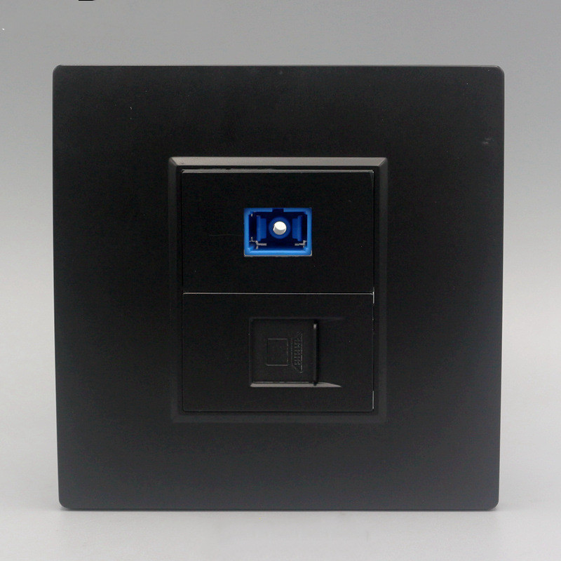 黑色网络光纤面板86型RJ45网线口SC光钎耦合器电脑法兰盘信息插座