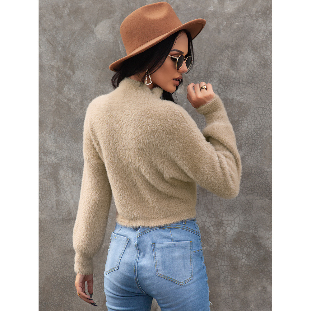 long-sleeved plush solid color turtleneck sweater NSSA26495