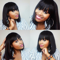 New short bob hair style wig for European and American foreign trade women, full head covering wig made of high temperature silk and synthetic fibers, featuring short straight hair with a bob bob look.