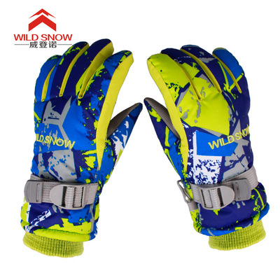 跨境貨源新款時尚男女兒童滑雪手套 防風防潑水保暖透氣滑雪手套