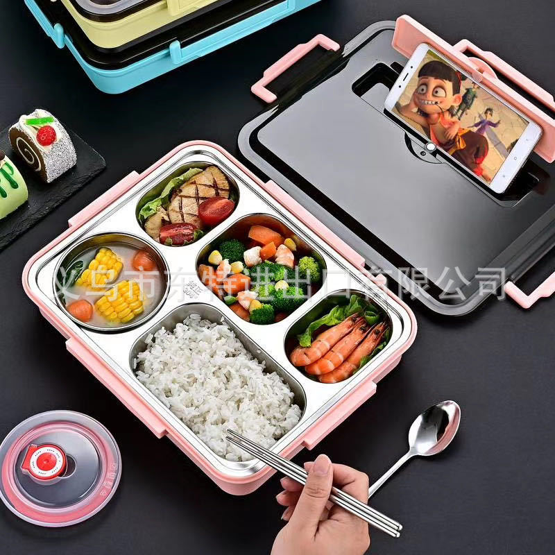 Factory direct sales stainless steel lunch box, double-layer 304 student lunch box, compartmentalized snap-on lunch box, with tableware available detail image 13
