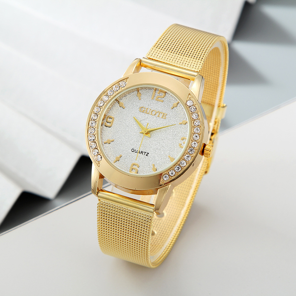 GT guote cross-border animado Golden Double Row Diamond reloj de mujer moda Diamante caso casual pareja reloj de cuarzo