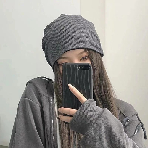 Japanese niche pleated pile hat women's solid color all-match cold hat Internet celebrity couple plain head cap Korean style pullover hat