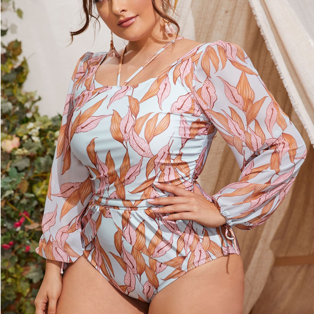 Printing Pattern New Plus Size One-piece Chiffon Long-sleeved Printing Swimwear