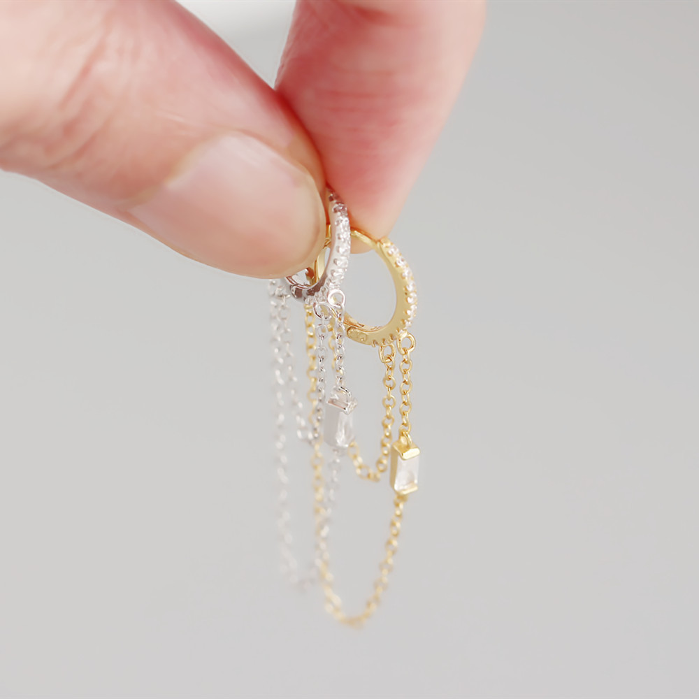 18K Real Gold Plated, Platinum Plated Plating Material Simple S925 Sterling Silver Chain Tassel Ear Buckle Wholesale Nihaojewelry