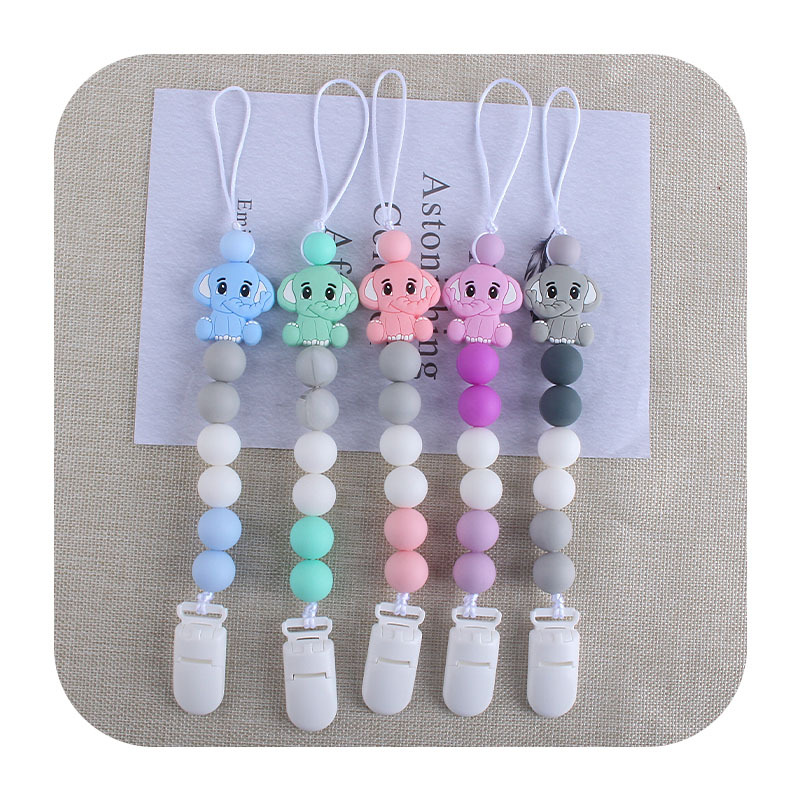 Nuevo clip de pico de pato de plástico elefante mordedor de silicona bebé elefante de silicona Cadena de chupete de juguete molar cadena anti-caída