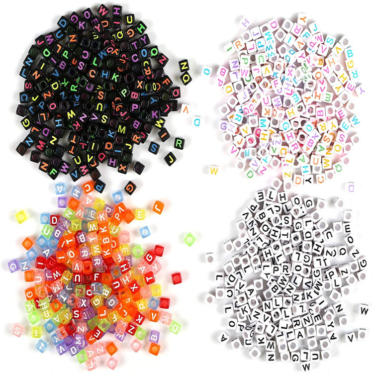 100 dígitos acrílicos DIY letras inglesas cuentas joyerías para niños accesorios de pulseras cuentas cuadradas cuentas sueltas