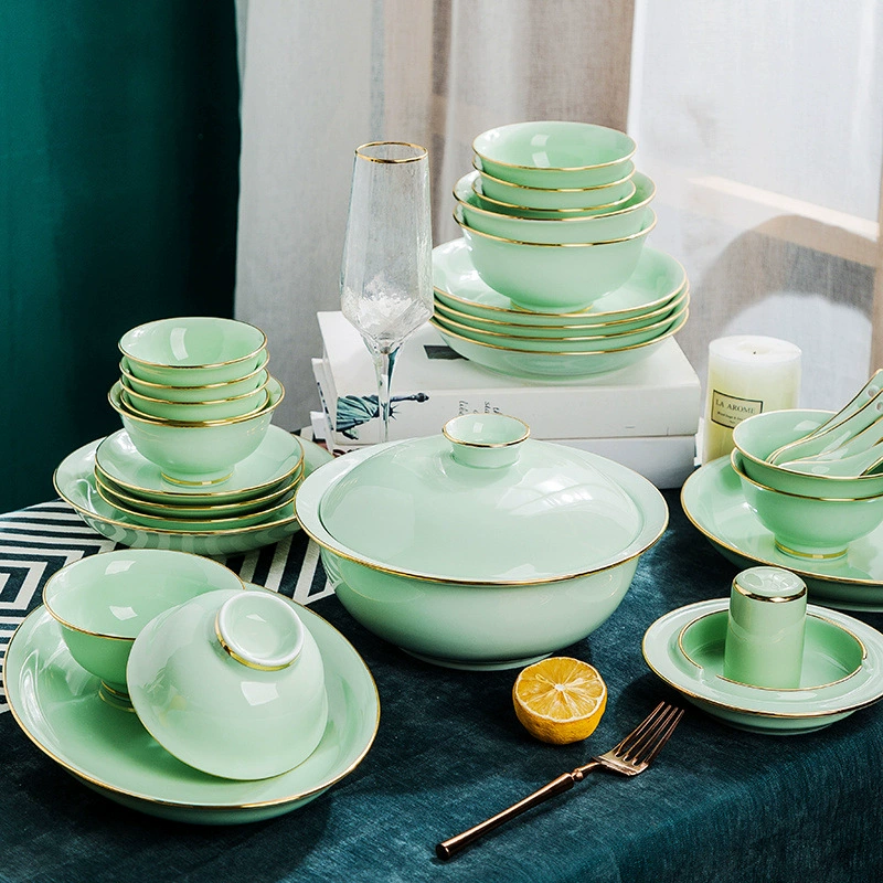 Набор посуды Jingdezhen локальная высокая температура голубая глазурь чашка тарелка полный набор комбинация подарка набор посуды из белого фарфора высокой чистоты
