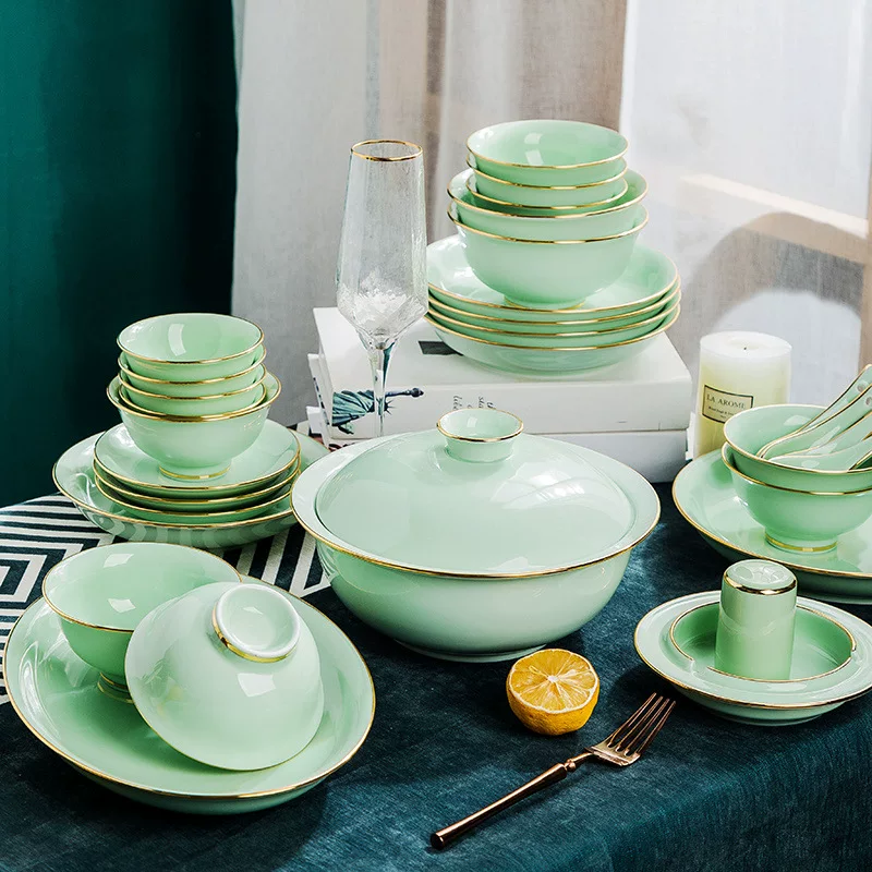 Набор посуды Jingdezhen локальная высокая температура голубая глазурь чашка тарелка полный набор комбинация подарка набор посуды из белого фарфора высокой чистоты