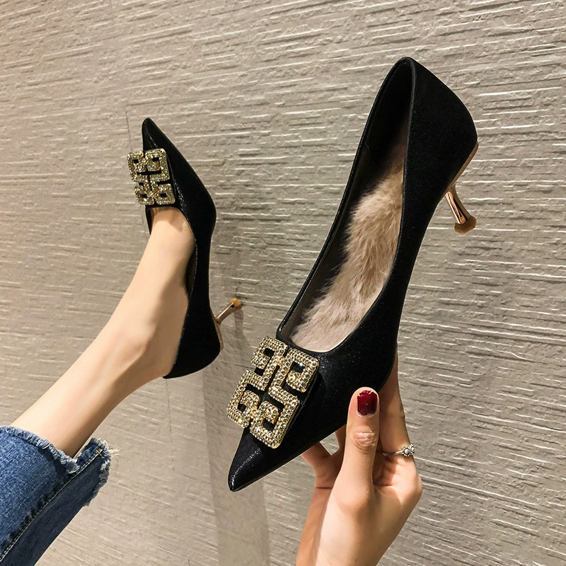 628-5 остроконечные неглубокие туфли на шпильке для подружек невесты женские осенне-зимние новые модные туфли на высоком каблуке в стиле знаменитостей 2020