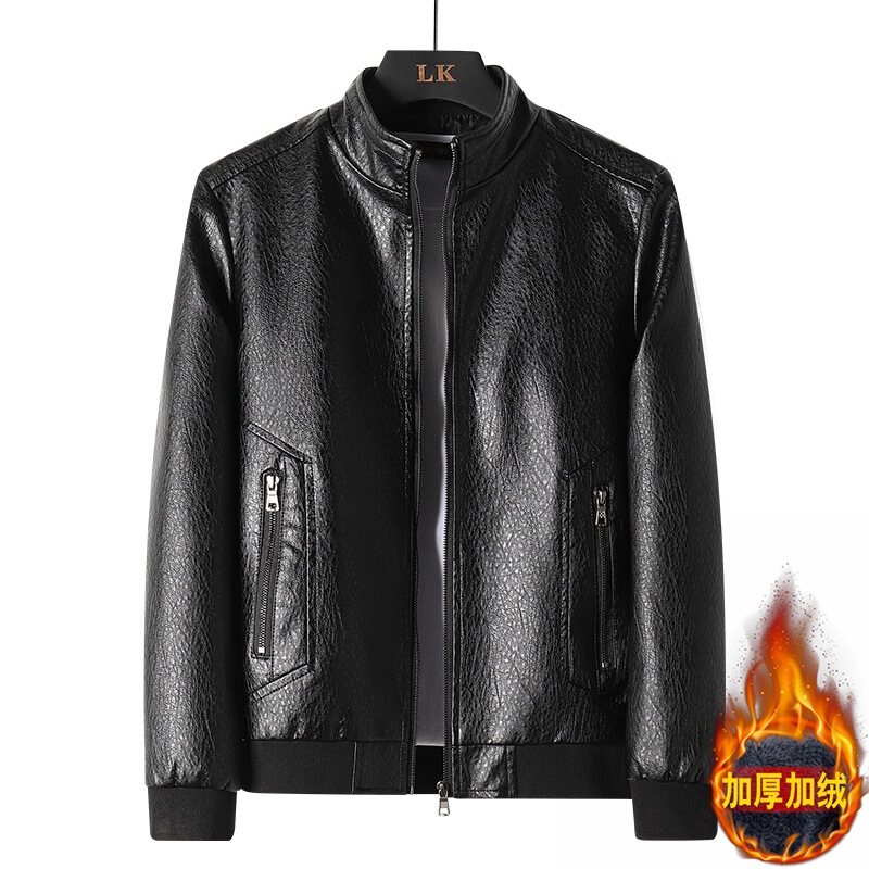 Large Size Men's Simple Leather Jacket Pilot Motorcycle Puleather Jacket Extra Large Size Men's Wear