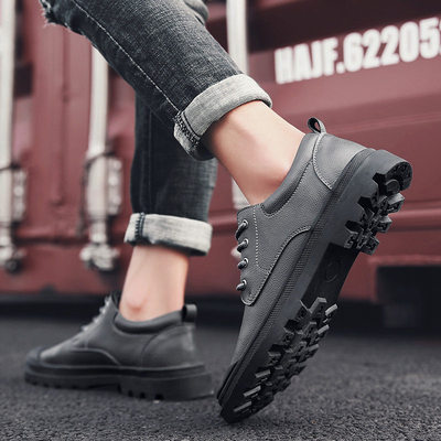 2019圆头休闲前系带灰色男通用秋季纯色低帮平跟男鞋